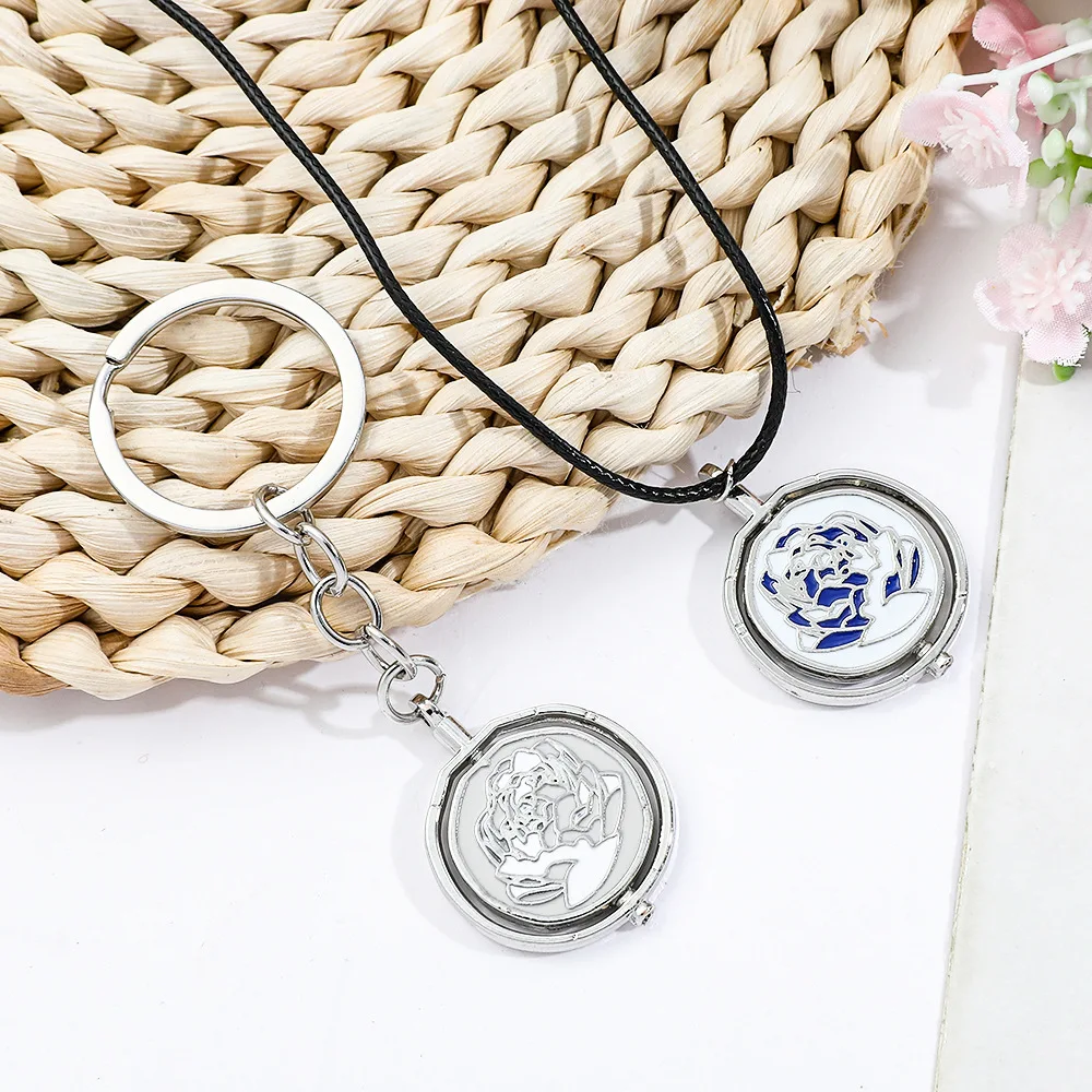 Jinx Arcaine الأزرق روز سلاسل المفاتيح تدوير غامض قلادة مسحوق أنيمي قلادة خمر نموذج بندقية Keyrings موضة ارتداء #2