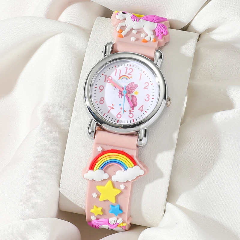 2025 New Children's Watch Silicone Strap Love Rainbow Pony Kids Quartz Watch Baby Study Time Girl Watch Reloj Montre