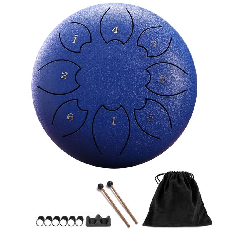 Rain Drum For Outside, Steel Tongue Drum 8Notes 6 Inches Chakra Tank Drum Steel Percussion Padded Mallets