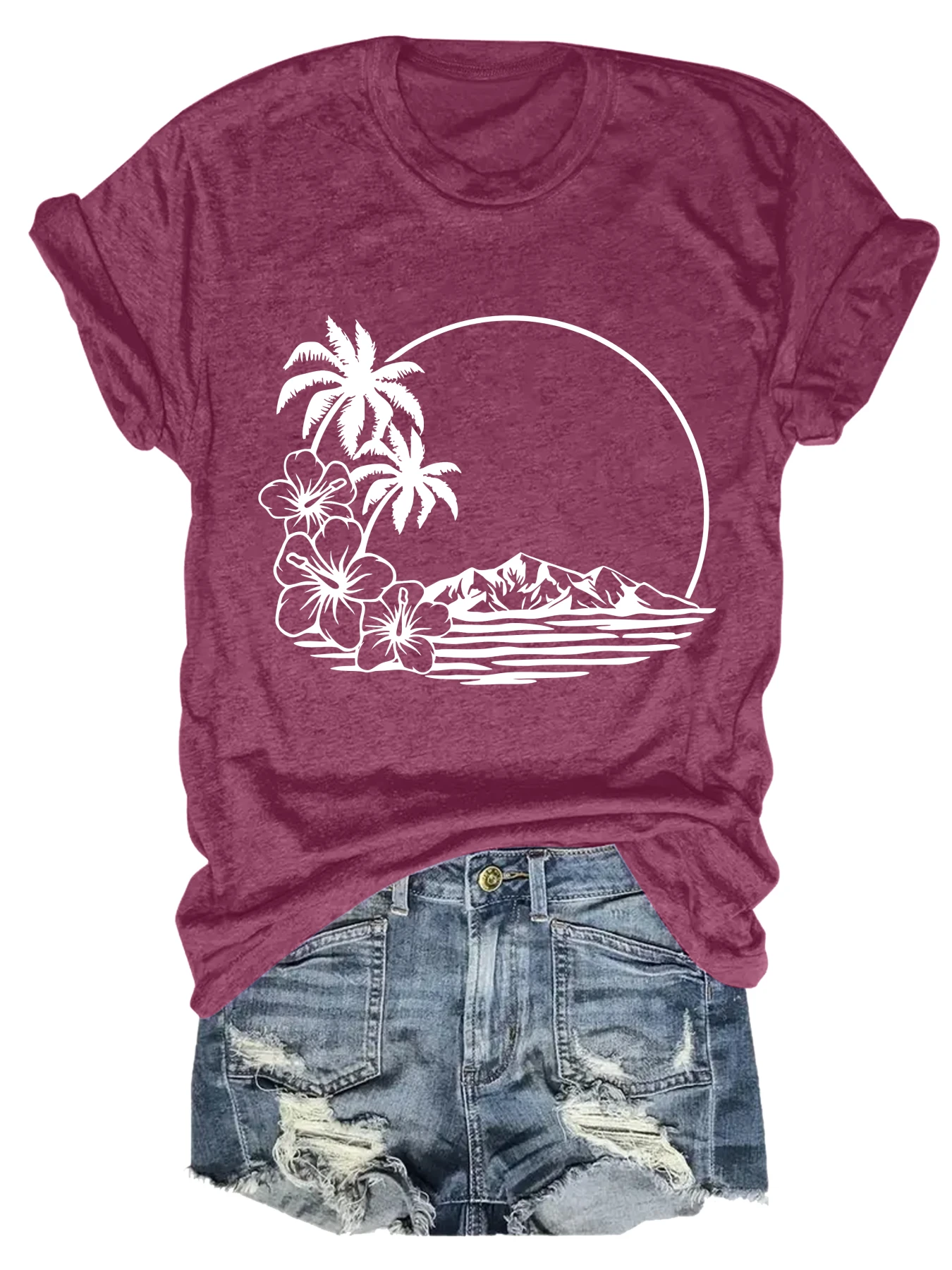 

Plus size women's short sleeve T-shirt Palm Trees Mountains Flowers Sunset Daily comfortable versatile style summer outfits