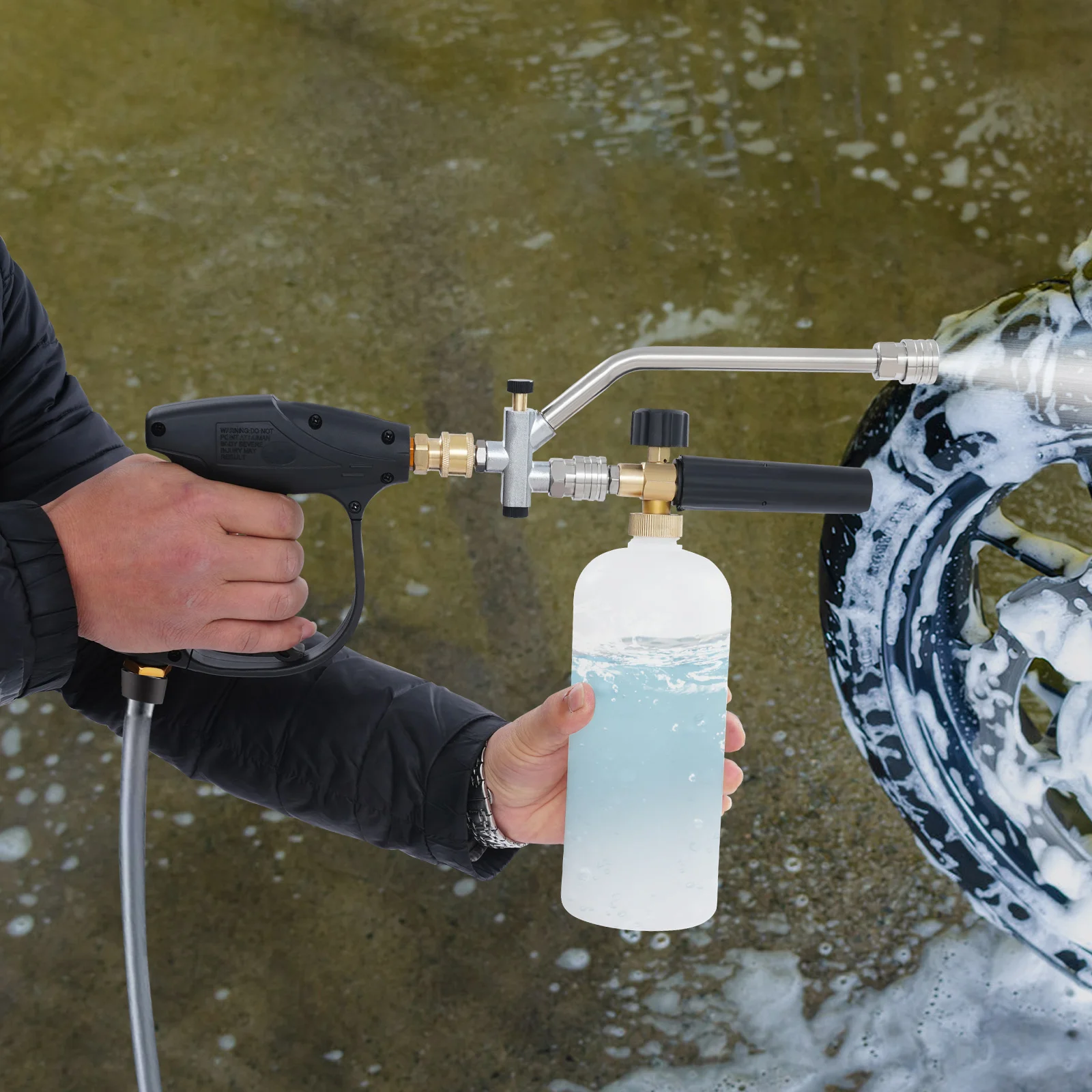 

Многофункциональный пистолет для мойки высокого давления 2-в-1 с 5 сменными насадками и регулировкой подачи пены для автомобилей, мотоциклов, патио
