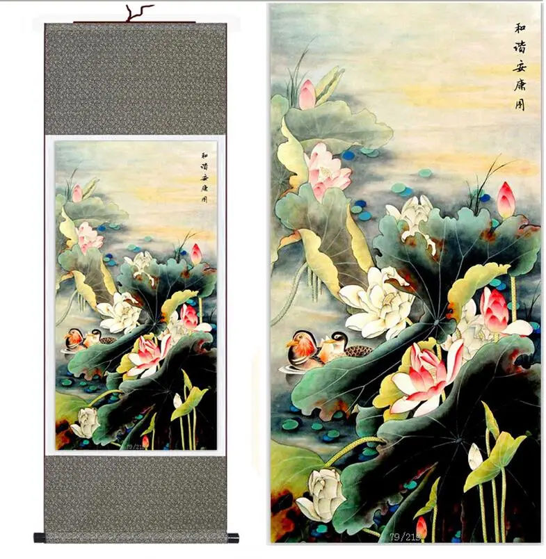 Traditional silk art  painting  Mandarin Duck and Water Lily  Chinese Art Painting Home Office Decoration Chinese painting