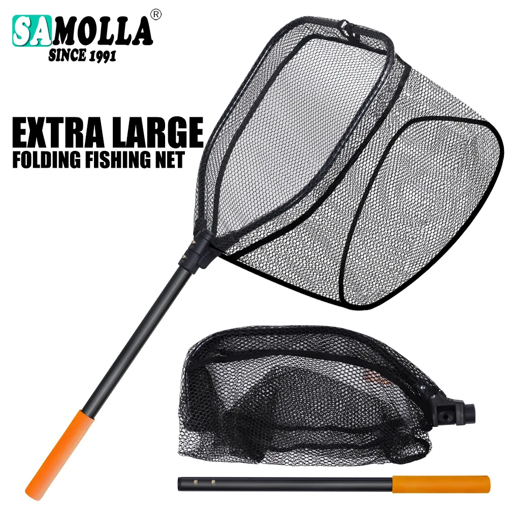 Aluminum Alloy Fishing Net, Rubber Coated Landing Net Pole for Sea Carp Fishing Tackle, Catching Release, Large Size