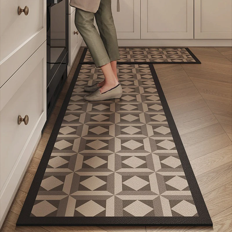 Vintage Geometric Pattern Kitchen Floor Mats Non-slip Rug PVC Leather Washable Mat Oil-proof Waterproof Carpet Коврик Для Кухни