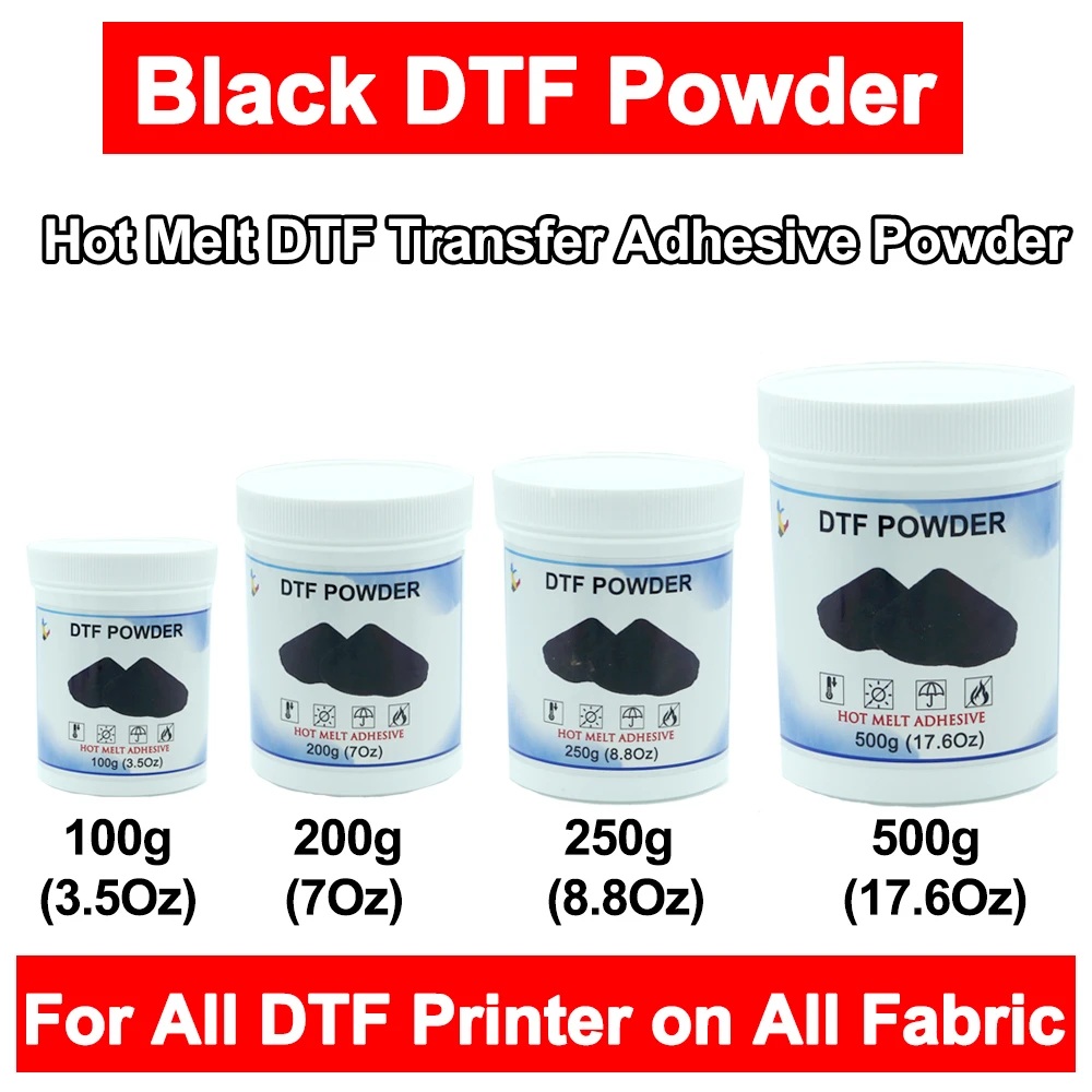 Black DTF Powder 100g / 200g /250g/ 500g For All DTF Printer on All Fabric Hot Melt  Transfer Adhesive Powder on Direct To Film