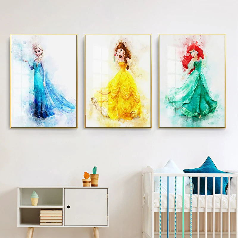 

Disney Cartoon Characters Watercolor Canvas Painting Frozen Poster Wall Art Print Mural Picture Children's Room Home Decor Gifts