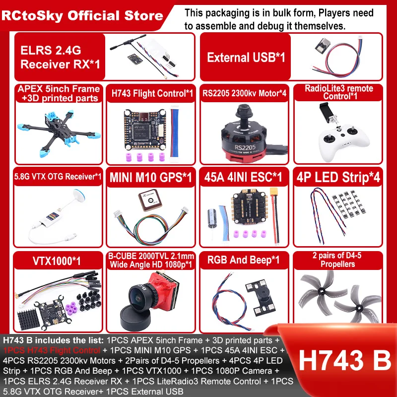 

APEX 5inch FPV Drone Frame Kit Carbon Fiber Racing Drone Quadcopter Freestyle INAV Beatflight F722 M10 GPS Flight Control