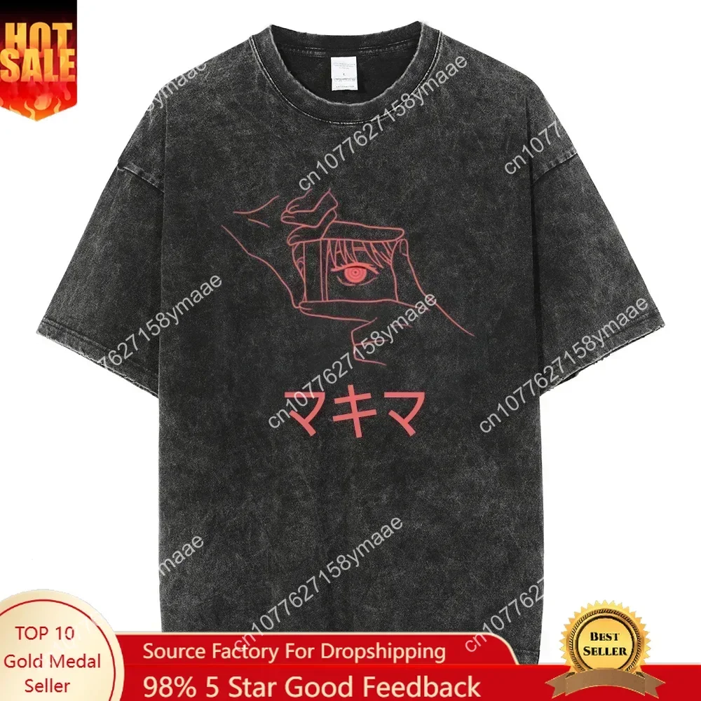 

Anime Chainsaw Hip Hop Oversized Washed T-shirts Men Women Black Vintage Tees Tops Men Women's Fashion Loose Casual T Shirt Man