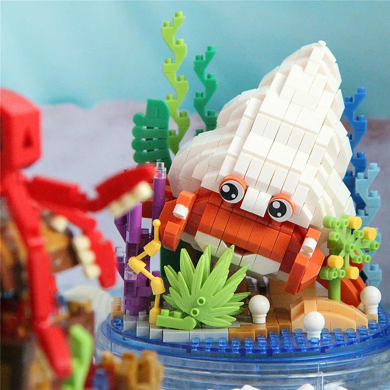 DIY MOC Drifting Bottle Ocean Animal Octopuses Pufferfish Seahorses Hermit Crabs Building Blocks Model Bricks Kids Sets Kit Toy