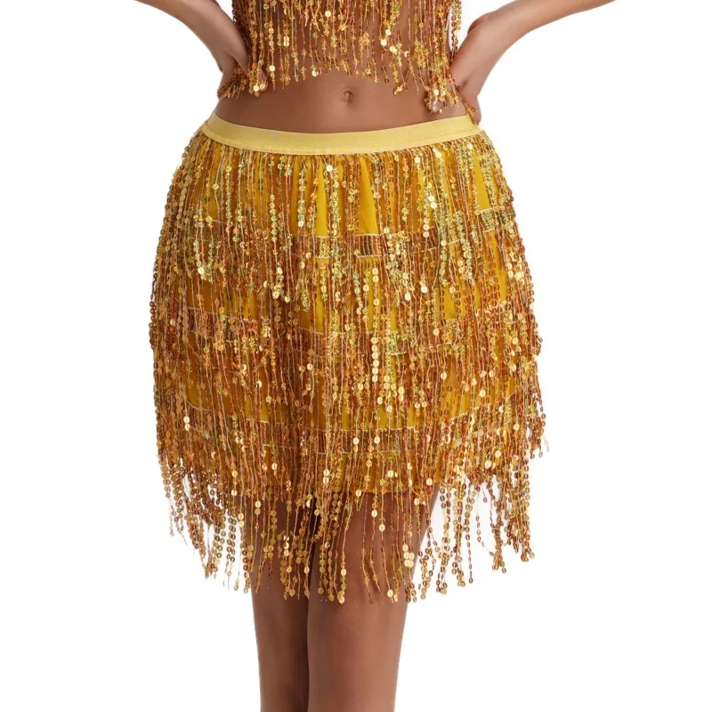 

2025 Halloween Costume Belly Dance Skirt Fringe Performance Outfit
