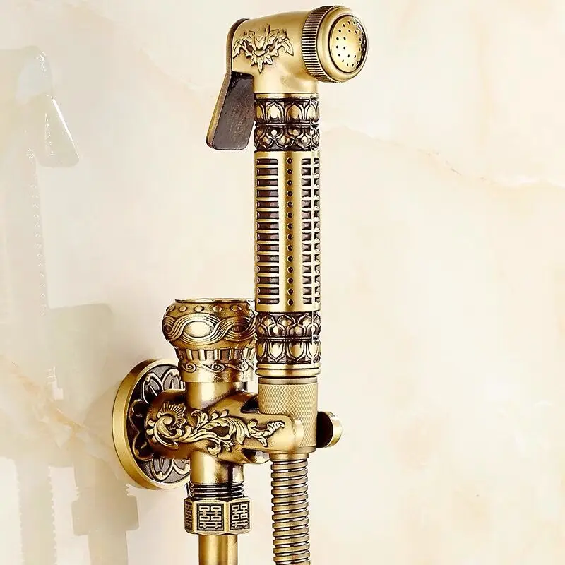 Hand Held Bidet Sprayer Douche Toilet Kit Gold Brass Shattaf Shower Head Antique Copper Valve Set Jet  Faucet 