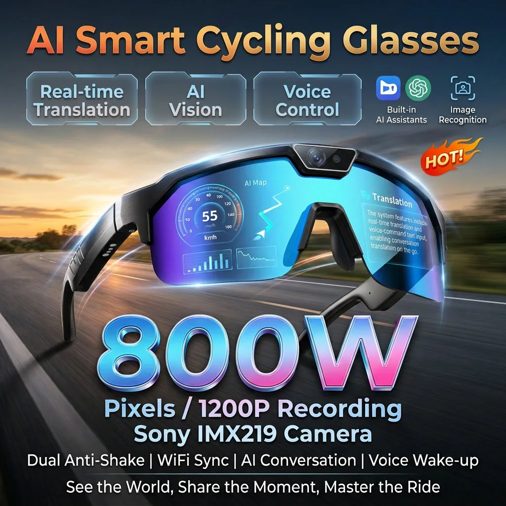 

2026 New AI Smart Glasses AI Translation 8MP HD Camera 4K Shooting Image Bluetooth Call Recording Music 1200P Smart Sunglasses