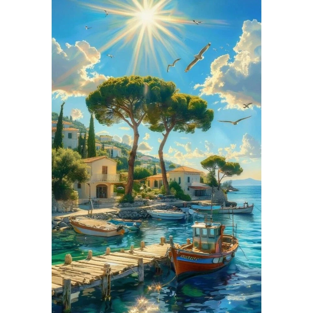 

500/1000/1200/2000 PCS Jigsaw Puzzles Sunny Weather Harbor Landscape Family Activity Games for Gameroom Bedroom Home Decor Gift