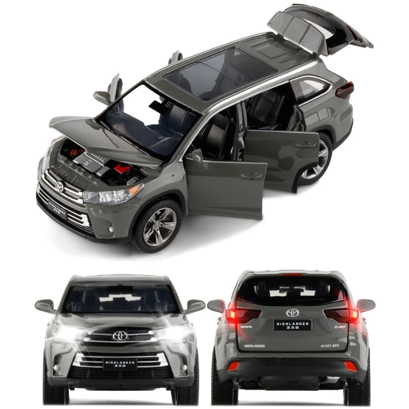 1/32 Toyota Highlander SUV Sport Toy Car Diecast Metal Alloy Miniature JKM Sound & Light Collection Model Gift for Boy Children