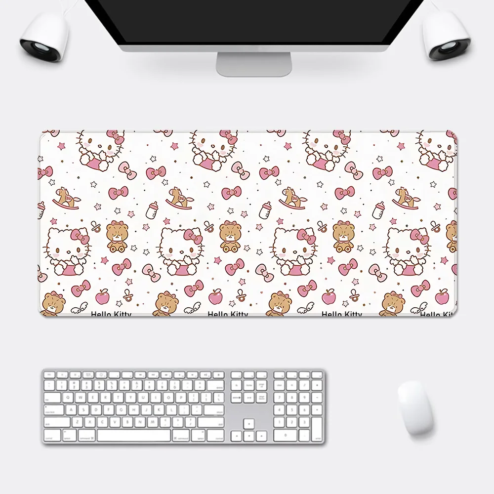 Imagem -03 - Hellos Kittys dos Desenhos Animados Mousepad Impressão hd Computador Gamers Borda de Bloqueio Antiderrapante Mouse Pad Xxl90x40cm Teclado pc Mesa Almofada