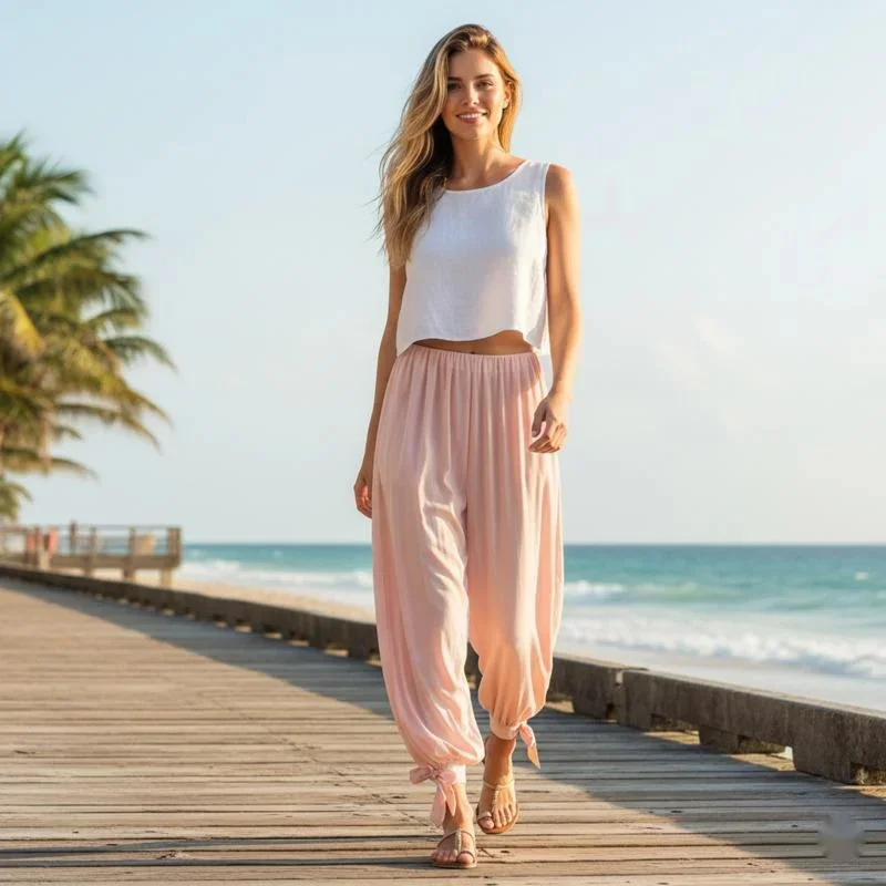

Women's Bud-Waisted Wide-Leg Pants 2026 Spring/Summer, Tie-Waist Lantern Pants, Slimming Loose-Fit Long Pants for Women