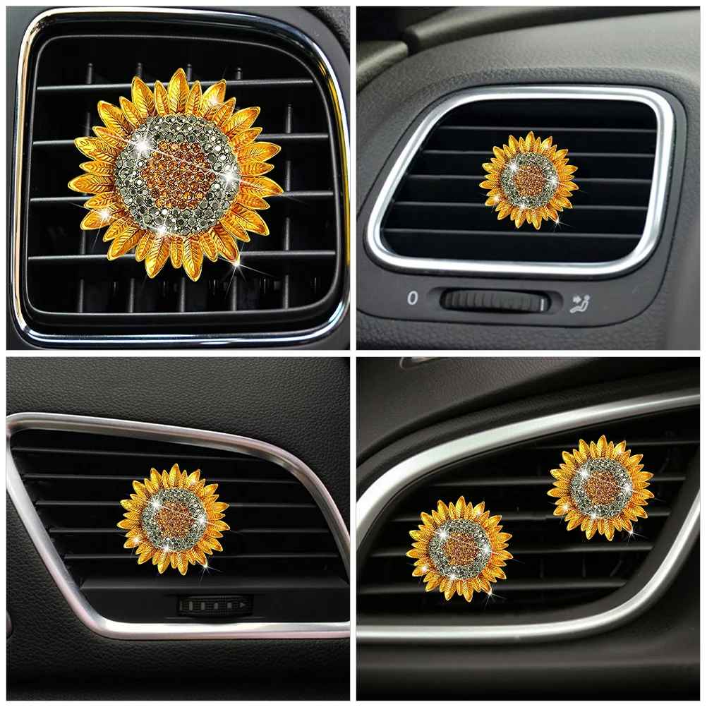 2 قطعة مقاطع تنفيس السيارة عباد الشمس رائحة الديكور لطيف معطّر الهواء السيارات الداخلية ديكور سيارة تنفيس كليب لطيف لوحة القيادة الزينة #3
