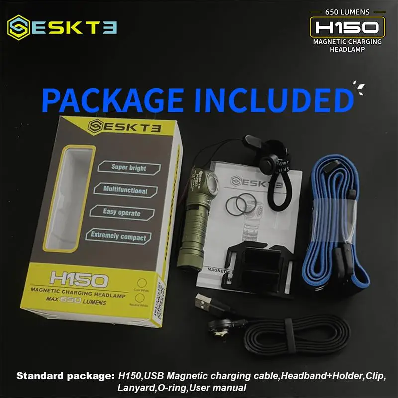 Skilhunt H150 H150 eskte 14500 USB ระบบชาร์จแม่เหล็ก LED ไฟหน้าขนาดเล็ก AA