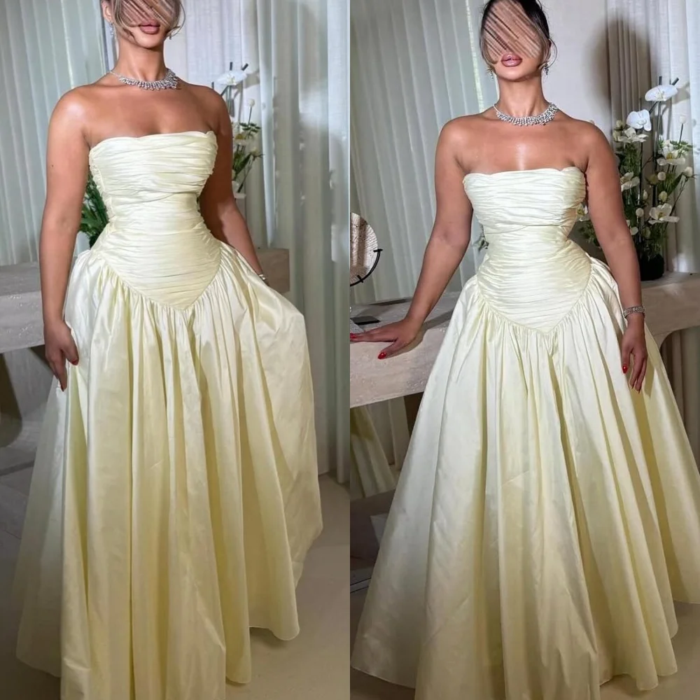 Customized Simple Strapless Sleeveless Evening Dress Temperament Jersey Prom Dresses Classic Ruched Bespoke Occasion Gowns