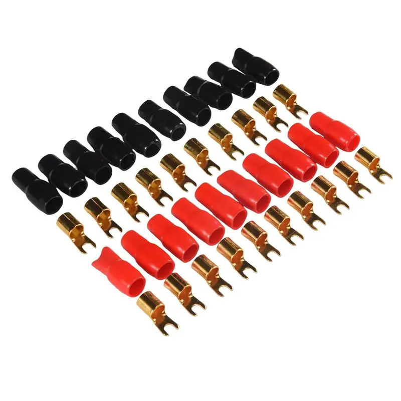 B50C Terminal Spade Fork Adapter Connector Plug Crimp Barrier Spades Speaker Wire Terminal Plug-4GA