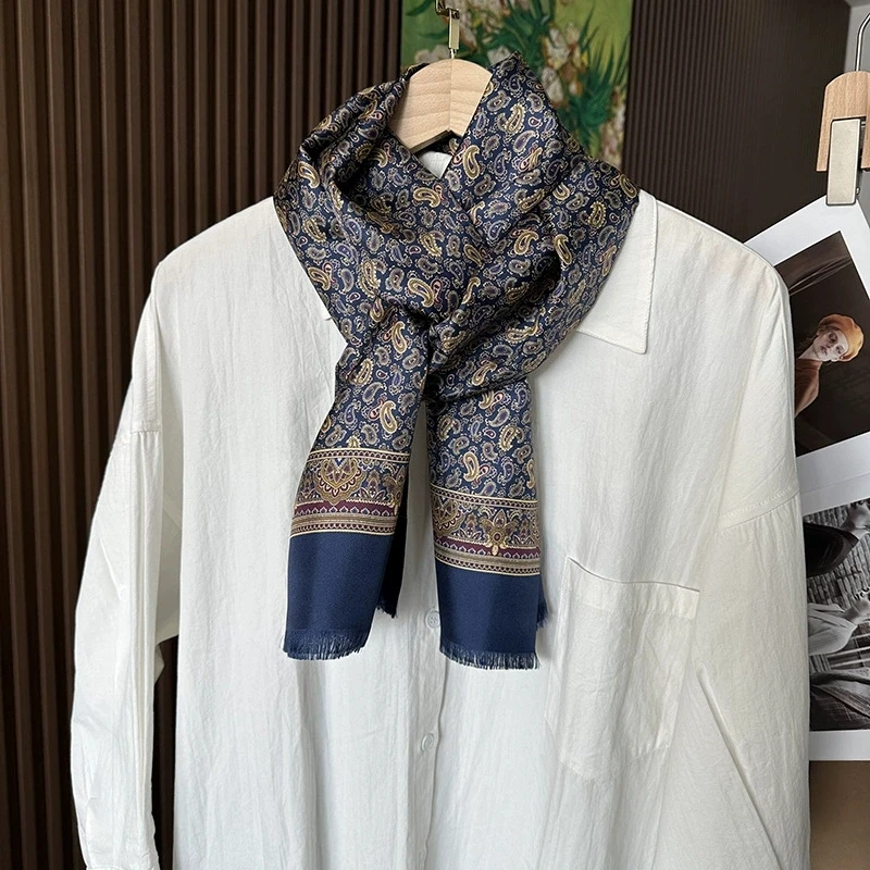 

Spring Autumn High-End Silk Scarf with Paisley Pattern for Men Pure Silk Long 100% Silk Neck Scarf Winter Printed Scarves