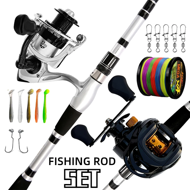 GHOTDA 1.5M-2.4M Telescopic Fishing Rod and Reel Full Kits Carbon Fiber Lure Pole and 2000-4000 Baitcasting Reel for Bass Pesca