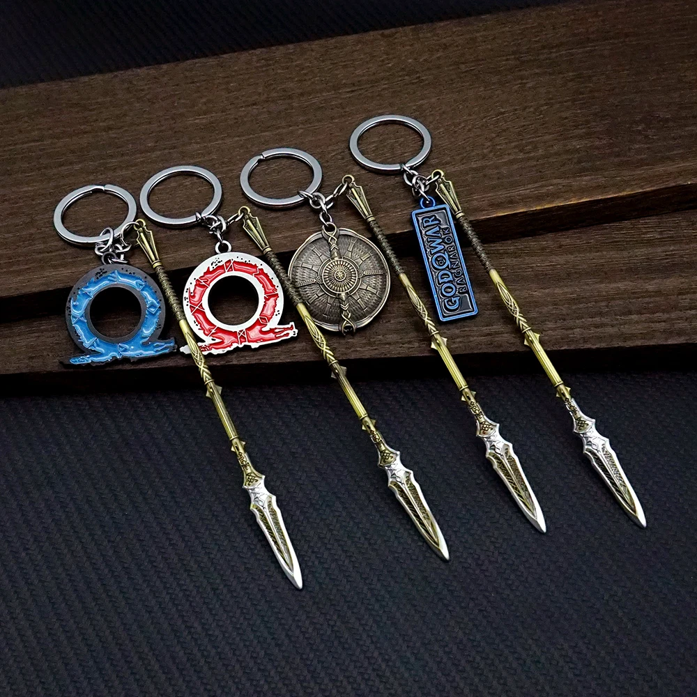 God of War 5 Keychain Ragnarok Draupnir Spear Key Chain Keyring Kratos Weapon Keychains for Men Game Accessories Car Key Ring