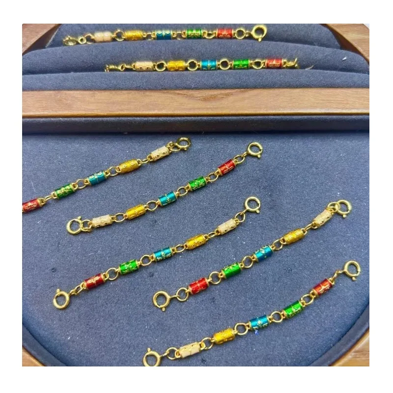 

Yellow Gold Chinese French Silver Burning Blue Retro New Versatile Five-way God of Wealth Universal Extension Chain Handmade Acc