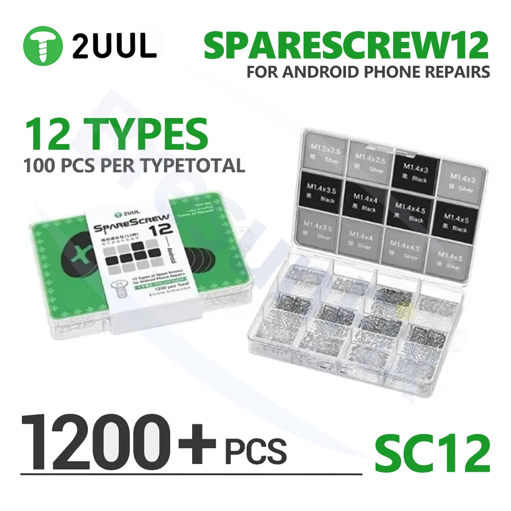 

2UUL SC12 12-Type Android Replacement Phillip Screw Set 1200PCS/BOX for 98% Android Phone Repairs 12-Type Phillip Screw Set Tool