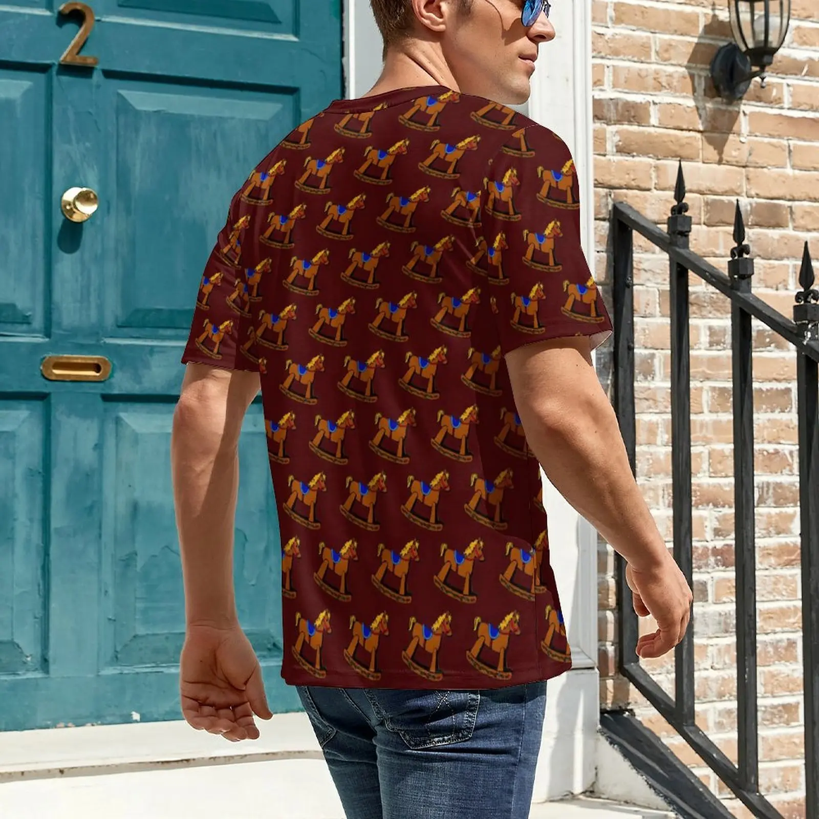 Christmas Rocking Horse T-Shirt For Mens Animal Print O Neck T Shirts Summer Hip Hop Tops Short-Sleeve Plus Size Tee Shirt