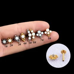 1PC 1.2X8mm Surgical Steel Opal Stone Stud Earring Lip Ring Gold Plated Flat Back Cartilage Earring Labret Lip Piercing Jewelry