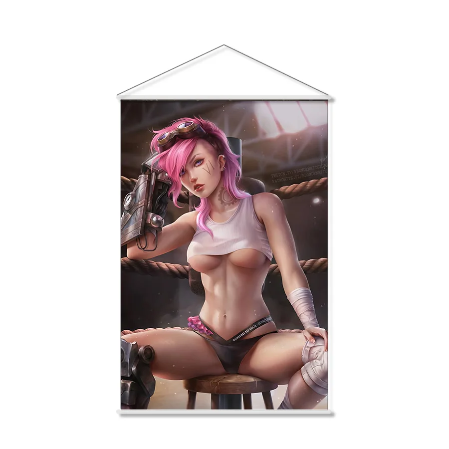 Violet League Of Legends Vi The Piltover Enforcer Anime Wall Scroll Hanging Poster Home Decor Painting