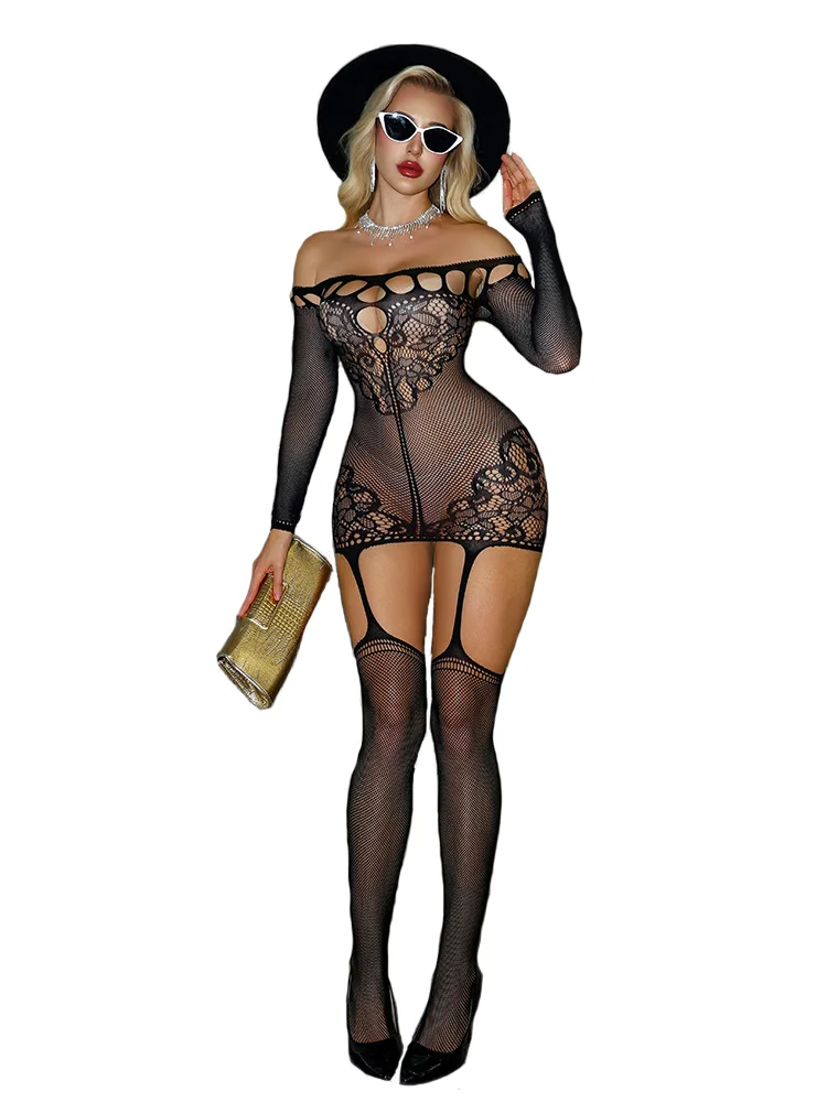 Sexy Crotchless Lingerie For Women Fishnet Teddy Bra Set Erotic Costumes Stretch Mesh Hollow Bodystockings Female Underwear