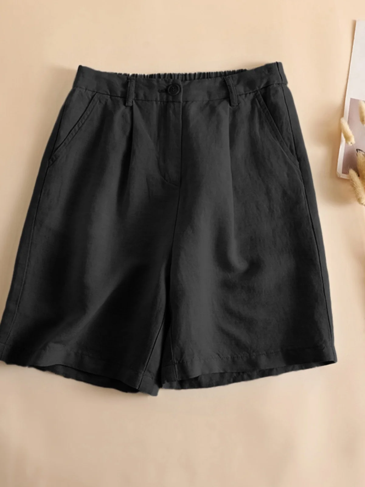 Linnen rechte pijpen ort broek dames zomer 2024, faionable semi-elastische taille, veelzijdige casual dunne ademende hotpants