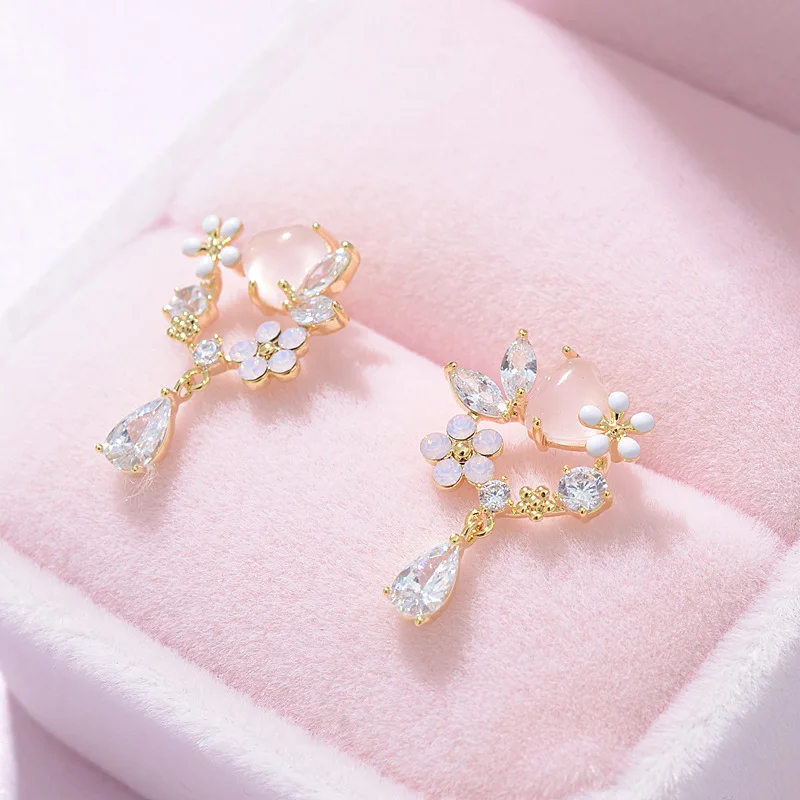 Romantic Zircon Flower Stud Earring For Women Korean Crystal Sweet Butterfly Flowers Tulip Exquisite Earring Party Charm Jewelry