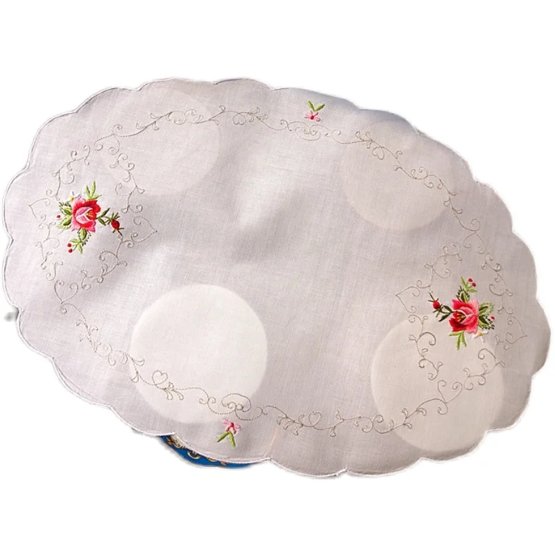 2PCS Cotton Embroidery English Pastoral Vintage Cloth Placemat Hand Towel 28X42CM Rose Handkerchief