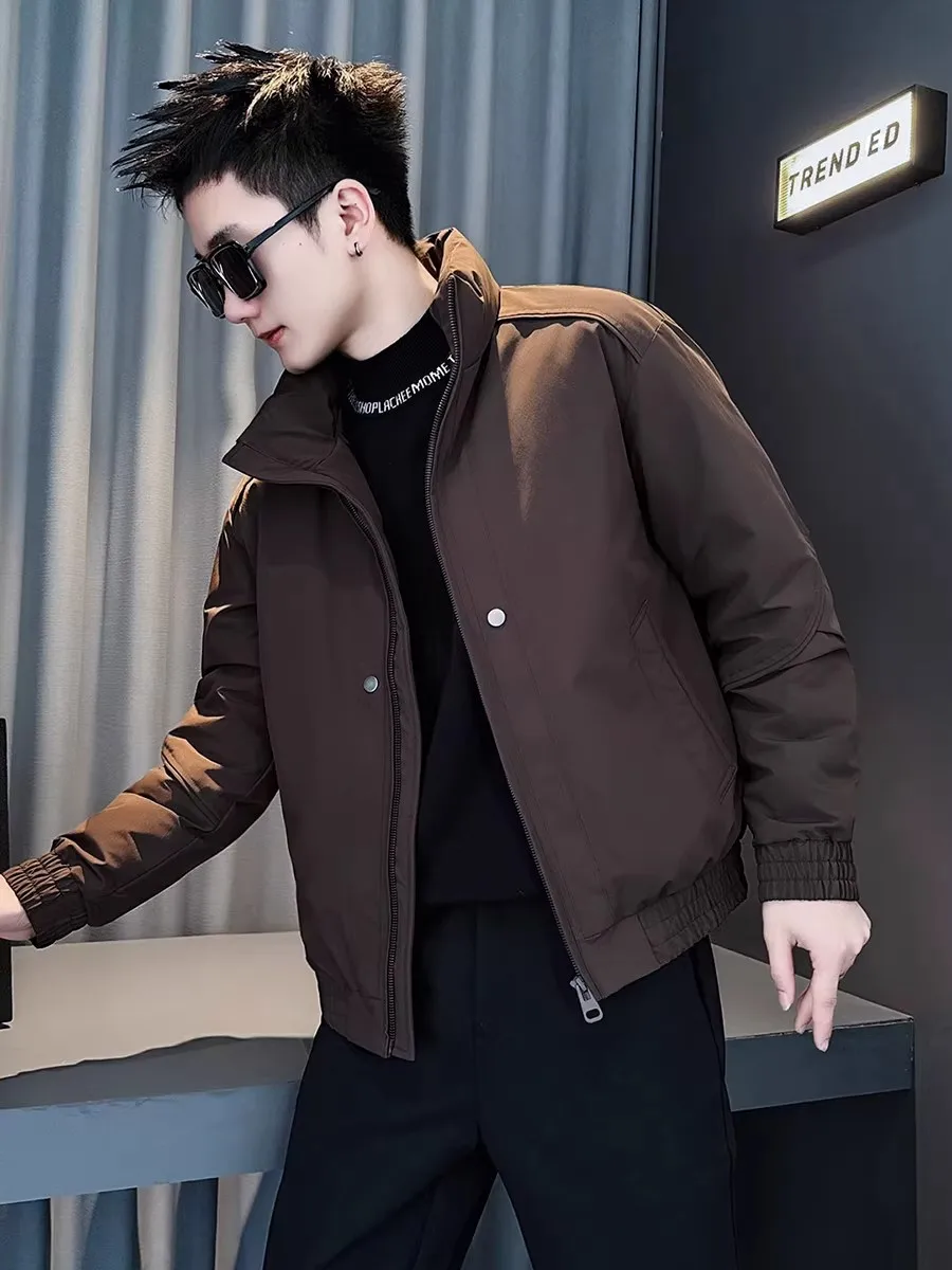 Warm Casual Men's Cotton Jacket Autumn Winter Workwear Stylish Versatile Outerwear Thickened Long Sleeve Zipper Closure Coat