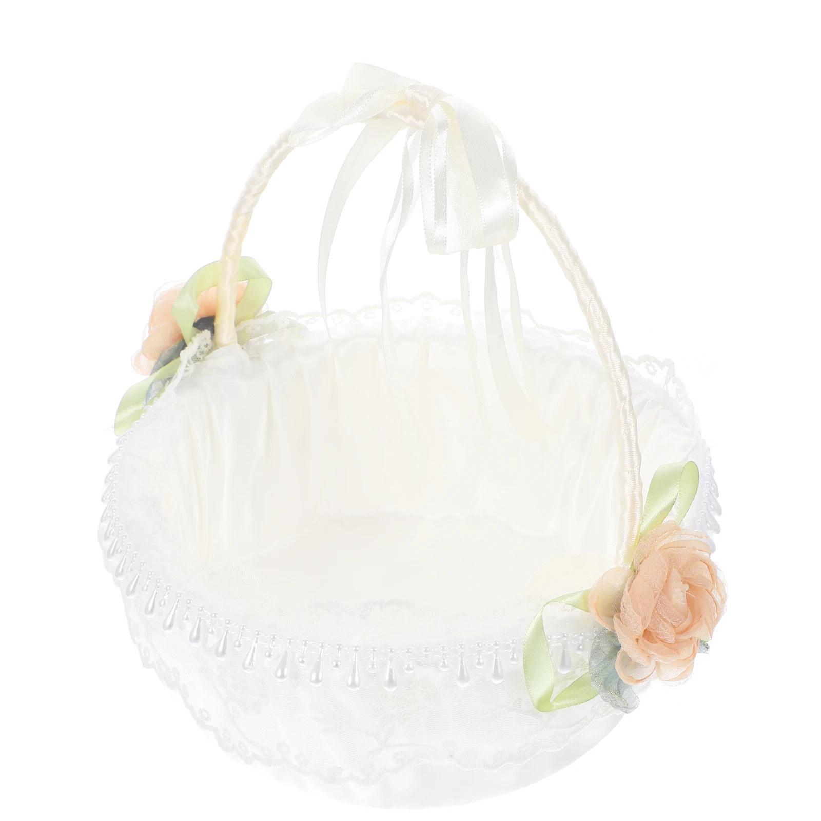 

Romantic Lace Satin Wedding Flower Girl Basket Flower Basket For Guest House