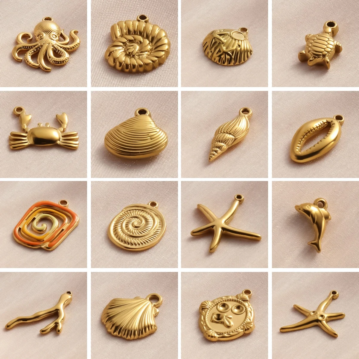 5pcs/lot Stainless Steel Marine Animal Pendants Octopus Conch Turtle Shell Starfish Dolphin Charms DIY Necklace Earring Findings