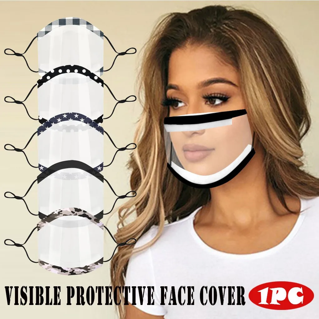 Prints Mask With Clear Window Visible Expression Face Cover For Deaf Mute People