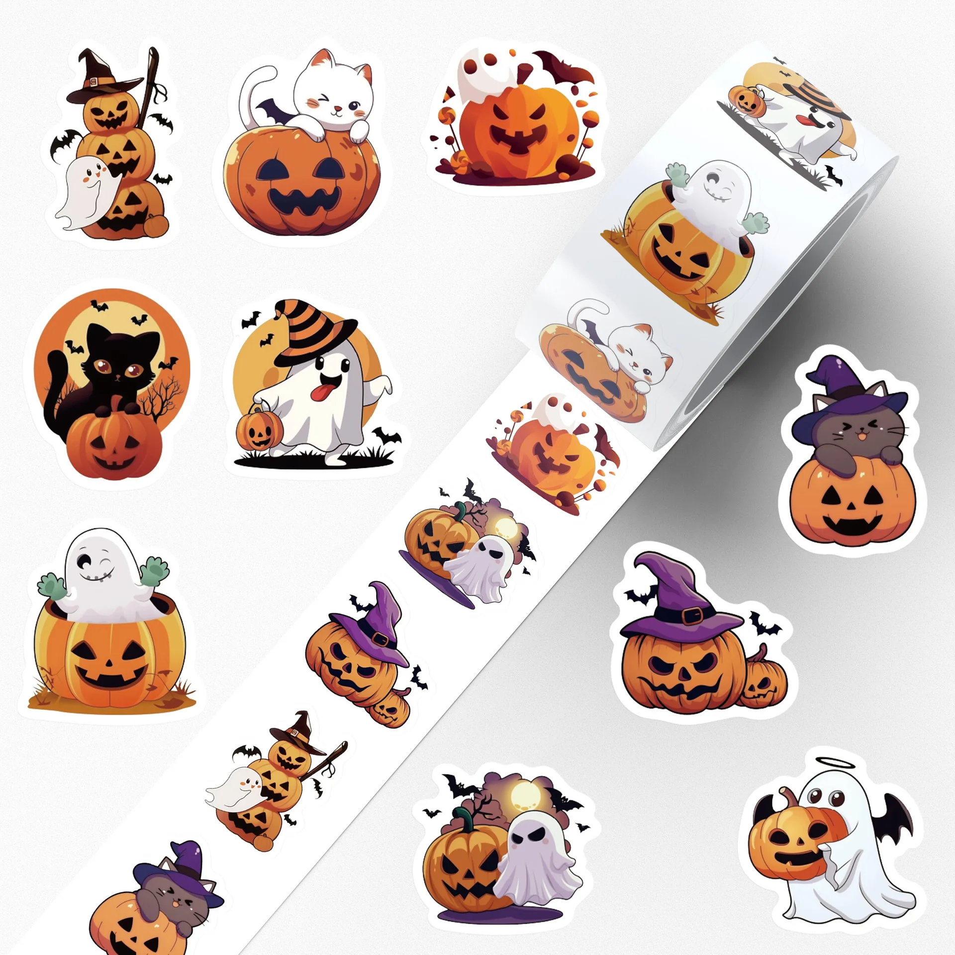 

500PCS Cute Funny Pumpkin Head Halloween Roll Sticker Waterproof Graffiti Decal Children's Toys Gift DIY Refrigerator Scrapbook