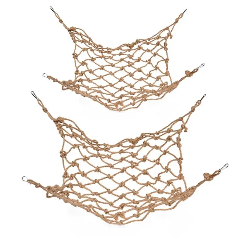 Bird Hanging Toy Hemp Rope Swing Toy Parrot Climbing Rope Net with 4 Metal Hooks Bird Cage Easy to Install