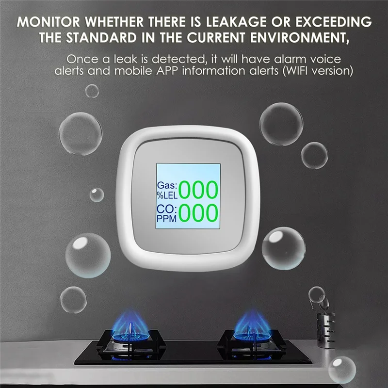 A16R-Tuya Alarm Gas Gas Mudah Terbakar Sensor Deteksi Gas Digital Alarm Suara Kualitas Udara Pintar