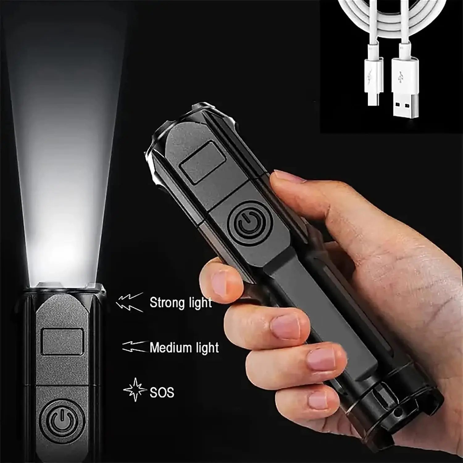 4 Beleuchtungs modus starke LED-Taschenlampen Teleskop Zoom taktische Taschenlampe USB tragbare Scheinwerfer Langstrecken-Camping Taschenlampe