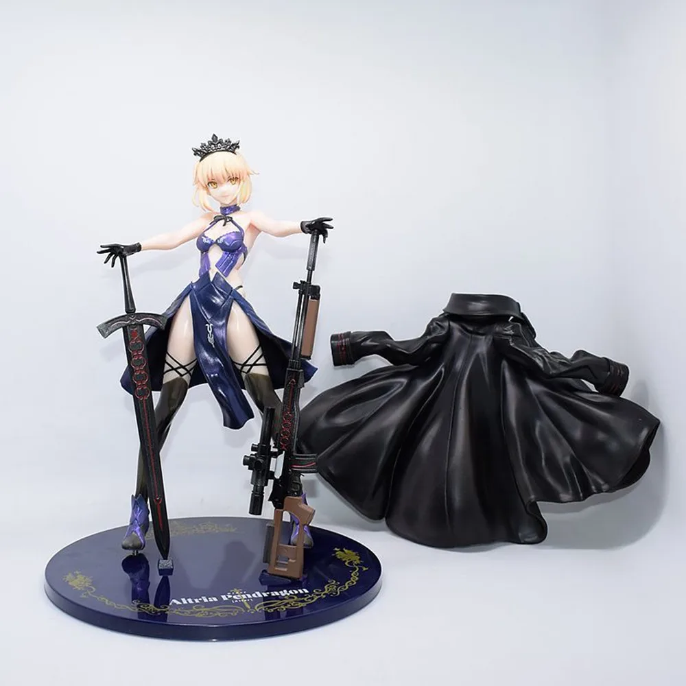 Anime Fate/Stay Night Saber Figure 25cm PVC Standing Model Black Dress Cloak Detachable Box-packed Toy Collect Ornaments Gift