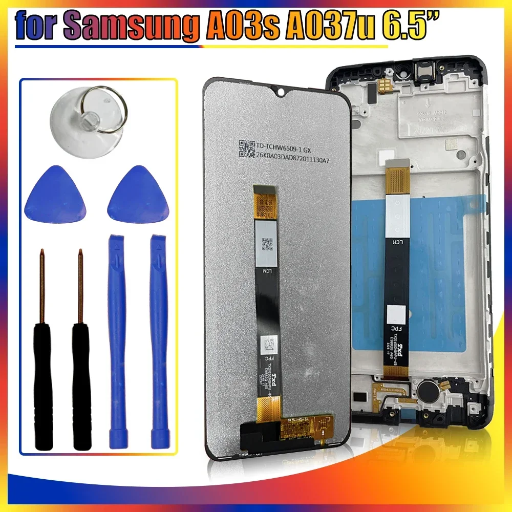 

6.5'' New LCD for Samsung Galaxy A03S A037U LCD Display Touch Screen Assembly Replacement for Samsung A03S LCD Screen with Frame