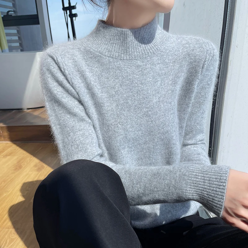 

Cashmere Sweater Knitted bottom Mink Cashmere Women's 2025 Autumn and Winter Commute Warm Semi high neck high-end Base Top