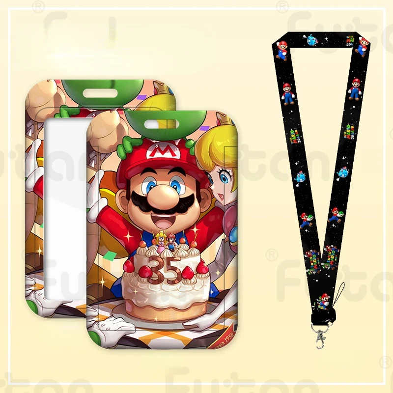 New Super Mario Card Wallets Game Peripheral Credential Holder Kawaii Anime Print Credit Card Holders Keychains Badge Holder