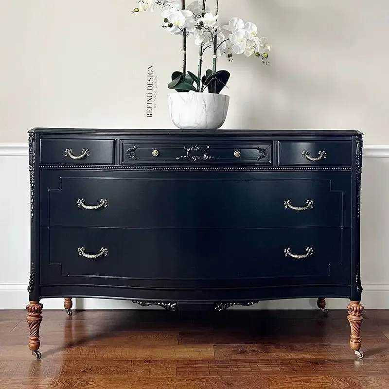 

American rural antique solid wood bucket cabinet retro living room decorative cabinet French style, carved wall display cabinet