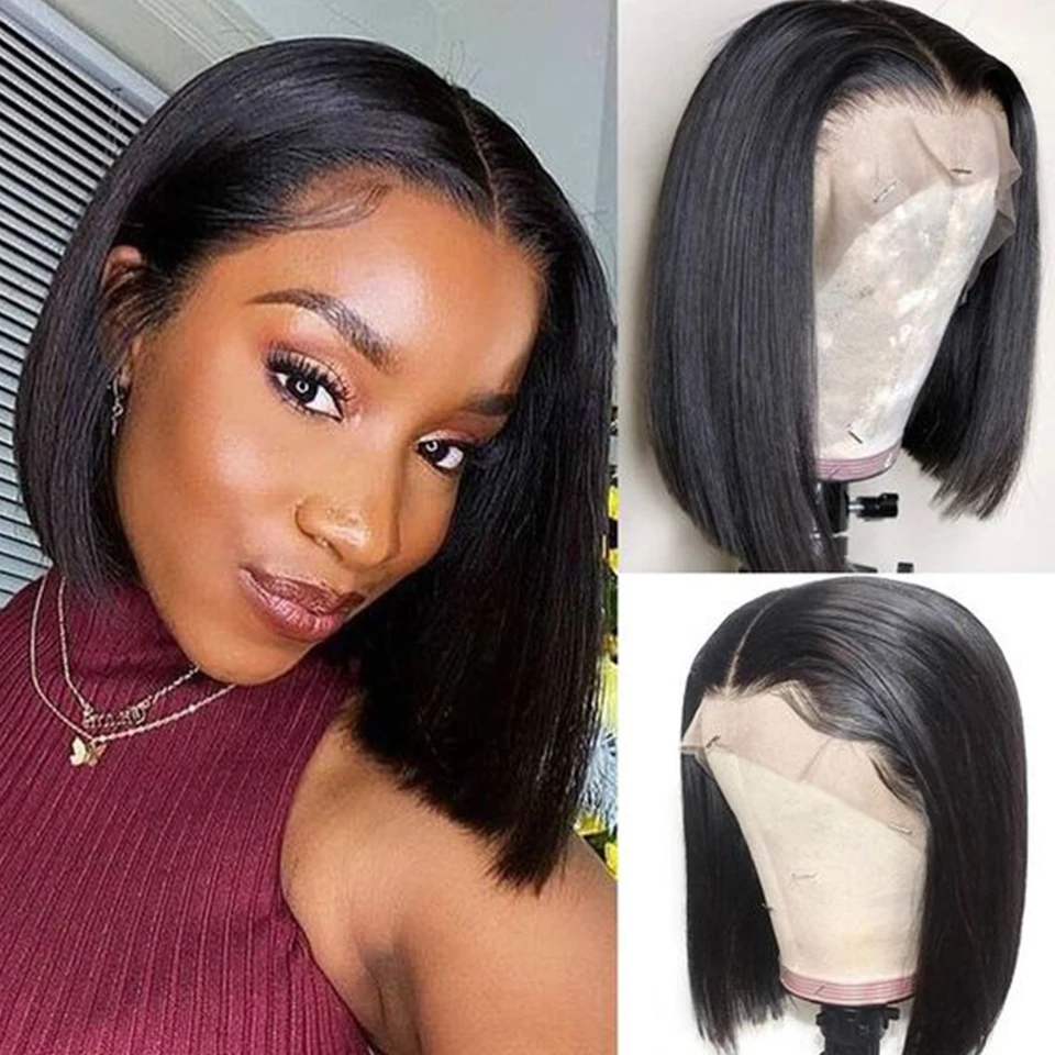 Sleek Malaysia Straight Short Bob Wig 13*5*2 T Part Lace Front Wig Human Hair Wigs 180% Density Lace Front Human Hair Wigs